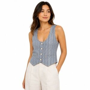 Alexa Chung Denim Grady Button Front Pinstriped Denim Vest Blue Women's Size 8